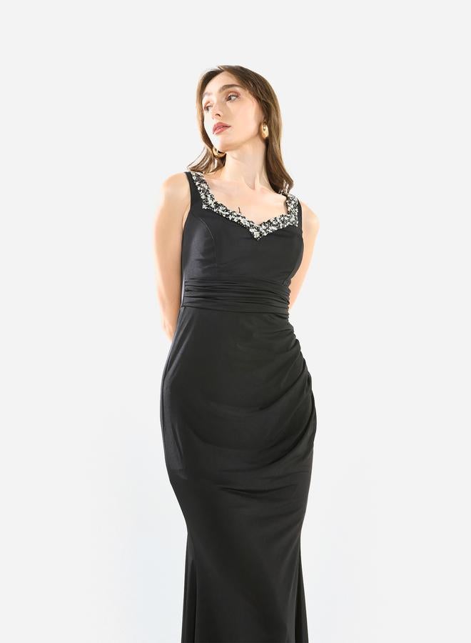 House of Moda Women Embellished Ruched Bodice Gown Maxi Dress - Image 4